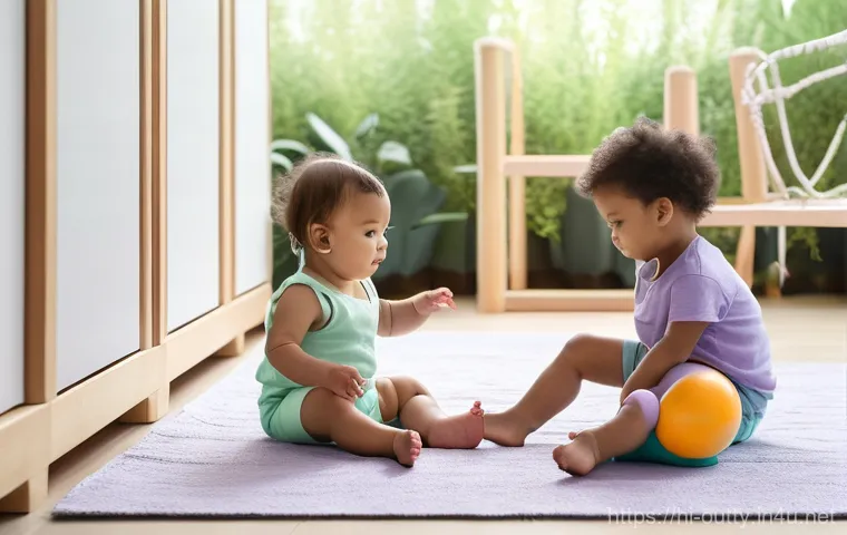 야외용 완구의 인기 색상 - **Prompt:** A group of cheerful children, aged 4-6, playing with vibrant outdoor toys in a sunny, ex...
